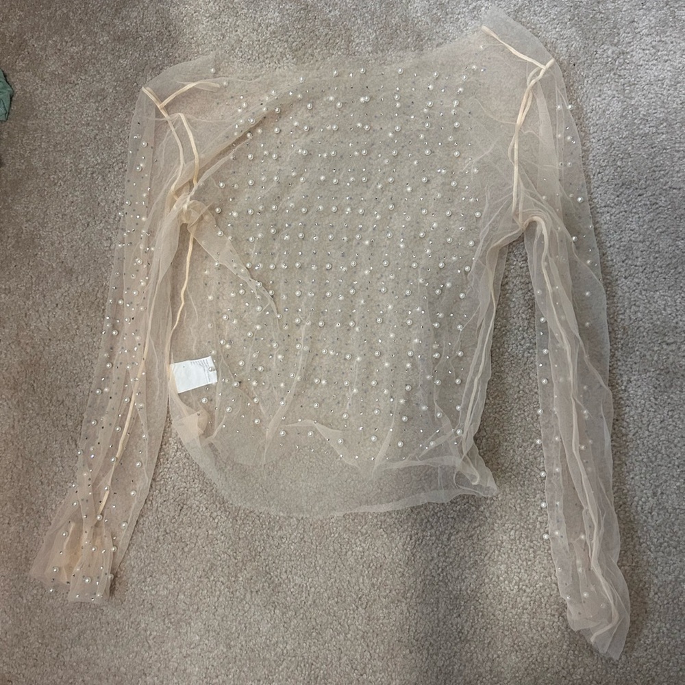 Elegant Sheer Pearl-Embellished Top